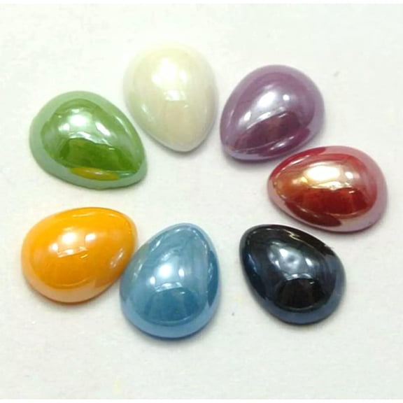 U8MO 200 Mixed Color AB Teardrop Flatback Glass Cabochon Ceramic Half Pearl 6X8mm