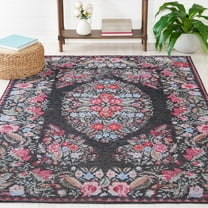SAFAVIEH Besarabian Jimmy Floral Machine Washable Area Rug, Black/Sage, 8' x 10'