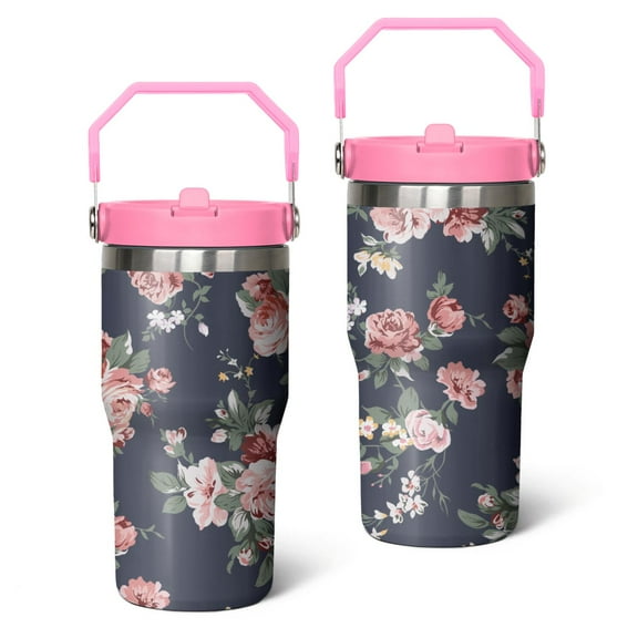 20oz Pioneer Stainless Steel Tumbler with Top Handle,Colorful Floral Travel Coffee Mug Flip Straw Cup,Gifts for Women Girls Men Adults
