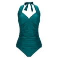 thumbnail image 4 of IYYVV Womens Two Piece Swimsuits Tummy Control Tankini Plus Size Tummy Control Bathing Suit Halter V Neck Swimwear Turquoise M, 4 of 5