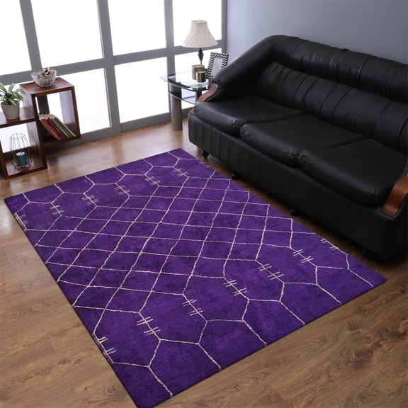 Rugsotic Carpets Handmade Rugs Hand Knotted Loom Rectangle 3'x5' Purple Silk Mix for Indoor Use
