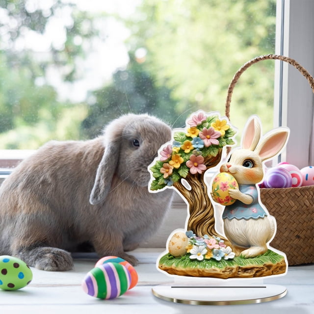 Easter Bunny Eggs Acrylic Desktop Decoration Holiday Decoration Hollow Out Ornament