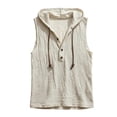 thumbnail image 4 of Men's Sleeveless V Neck Hoodie Casual Cotton Linen Solid Color Hooded Pullover Lightweight Workout Streetwear, 4 of 6