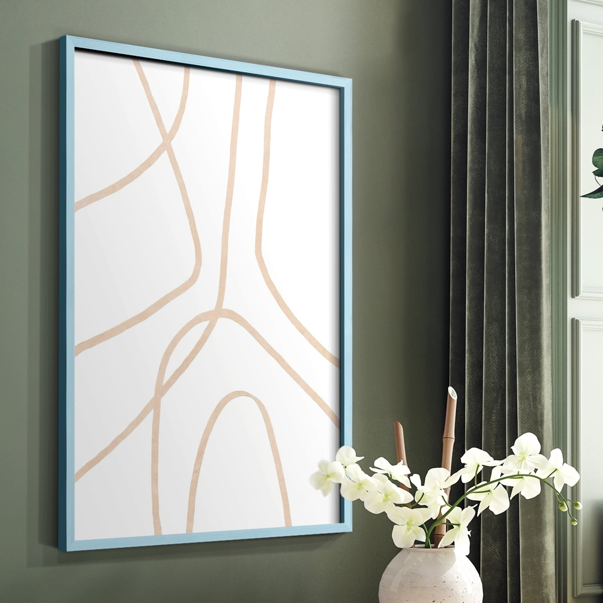 Clean Contour IV Framed Print in Blue Solid Wood Framed Print No Nail Hanging