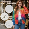 thumbnail image 6 of COEQINE Bomber Jacket Women 2025 Zip Up Stand Collar Bomber Outfits Winter Trendy Varsity Jackets Shackets with Pockets, Cropped Casual Winter Coat, Small, Colorful Rainbow Tie-dye, 6 of 7
