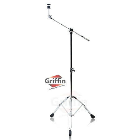 Tail Boom Support Mount - Cymbal Boom Stand by Griffin|Double Braced Drum Percussion Gear Hardware Set|Adjustable Height|Arm Holder With Counterweight Adapter for Mounting Heavy Duty Weight Crash and Ride Cymbals For Drummers