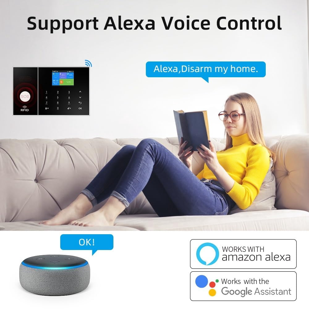 PGST WiFi+GSM/4G Home Smart Alarm Security System Kit,DIY Wireless Burglar Alert System Anti-Theft,Motion Detector,Door Window Sensor,External Siren,Smart Life Tuya APP,NO Monthly Fees (PG108-A)