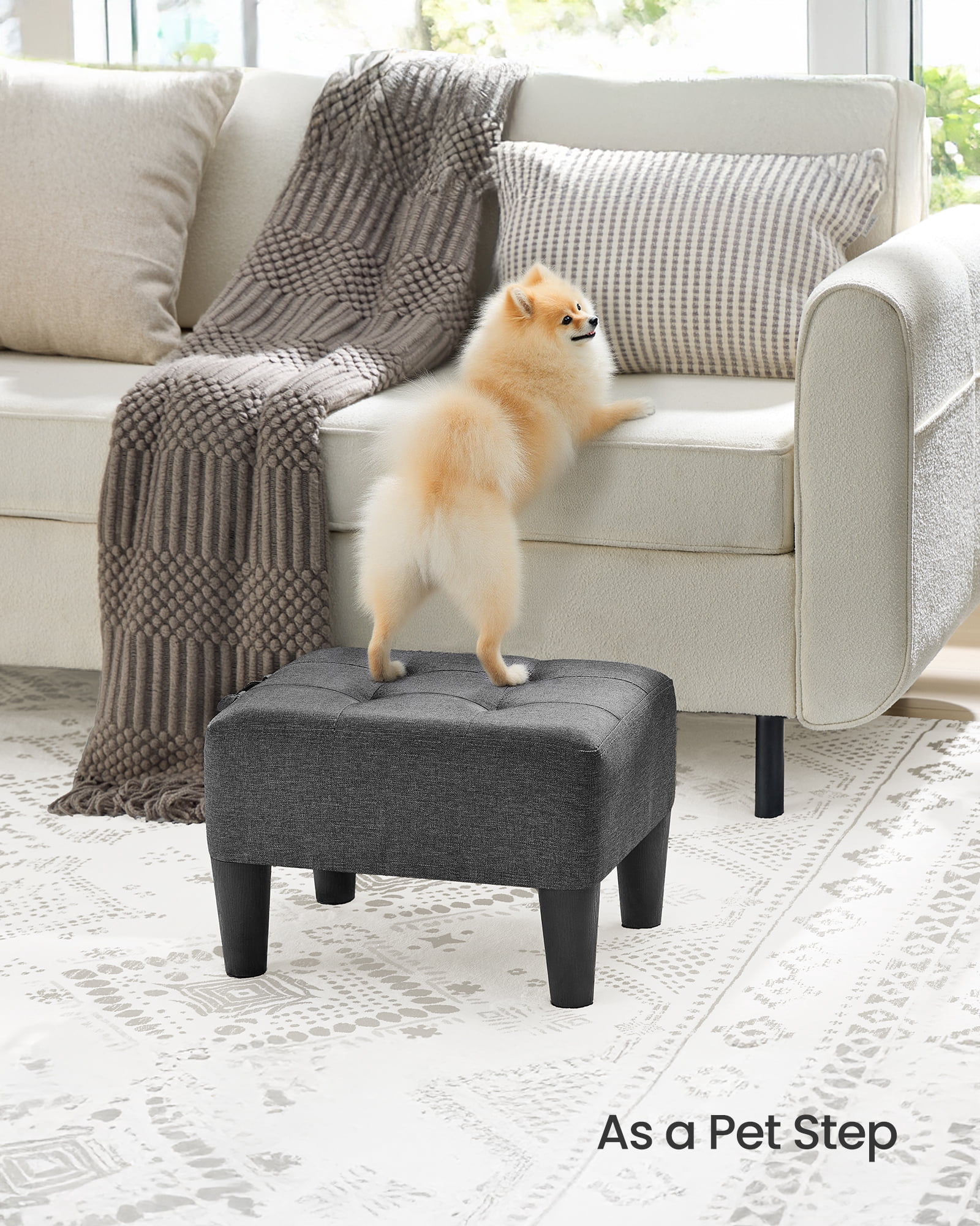 Foot Stool Ottoman with Legs - Linen-Look Fabric Seat, 330 lb Capacity, Hidden Storage, for Living Room/Bedroom, Dark Gray