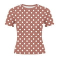 thumbnail image 5 of Miluxas Womens Crewneck Short Sleeve T-Shirts Summer Crop Tops Polka Dots Tight Slim Fit Going Out Tee Top Brown XL(XL), 5 of 7