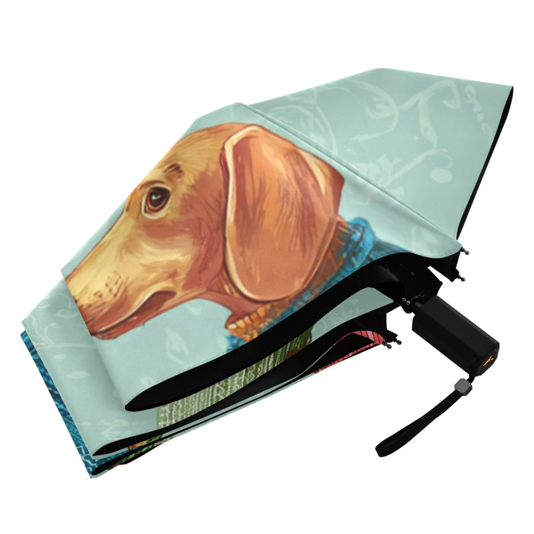 Cute Dachshund in Colorful Sweaters All Weather Umbrella Triple Folding Parasol 6 Ribs UV Protection Portable