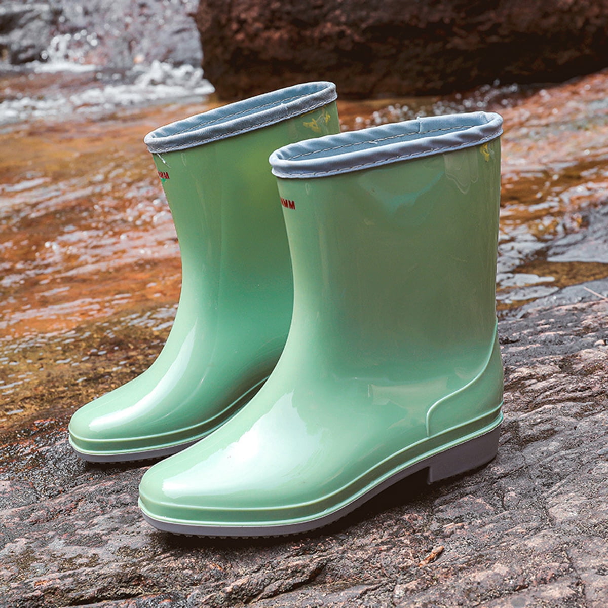 AUXDIQ Rain Shoes Women Mid-calf Boots Waterproof Rain Boots Outdoor Garden Shoes