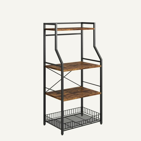 

Microwave Oven Stand with 4-Tier Storage Shelf & 8 Hooks Kitchen Storage Rack with Large Wire Basket for Kitchen Dinning Room Living Room