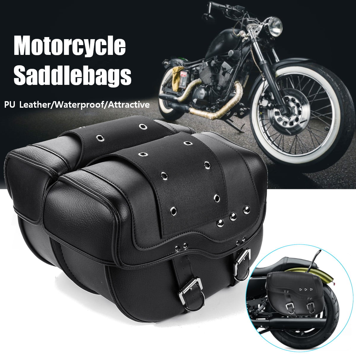 1 Pair Motorcycle Saddle Bags Side Pannier For Harley Sportster XL 883 1200 PU 