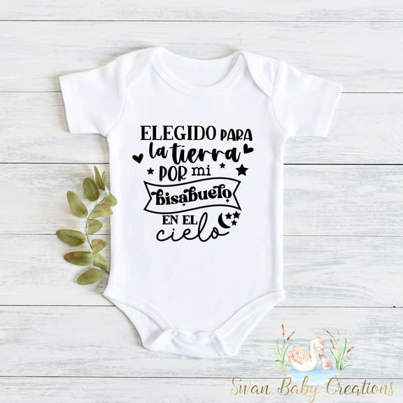 Elegido Para La Tierra Por Mi Bisabuelo En El Cielo , Spanish Pregnancy Announcement , Grandparents Announcement Cute And Cool Baby Bodysuit, Baby Bodysuit Lat 4424