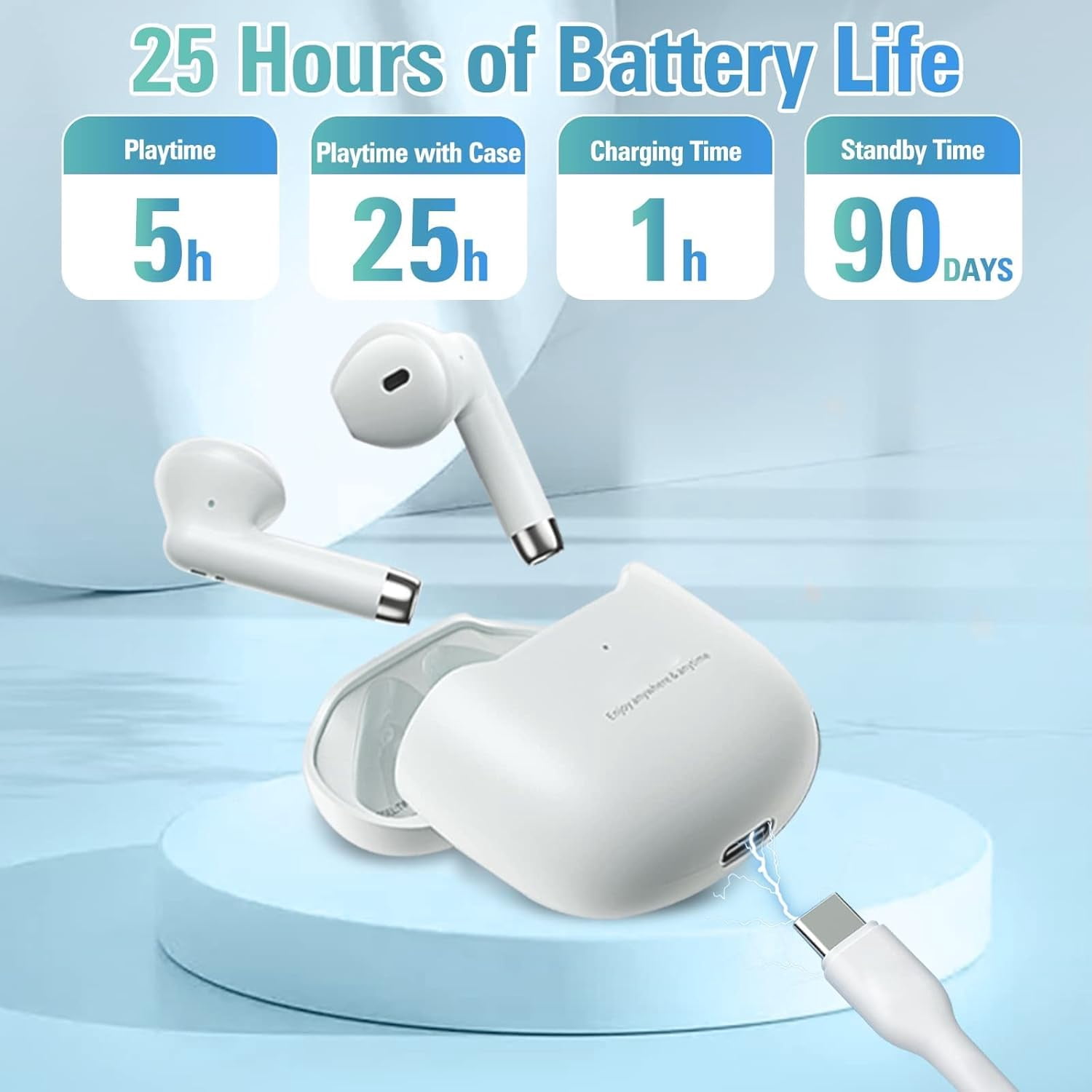 True Wireless Earbuds Purple Bluetooth 5.3 with Microphone for Working Out Noise Canceling Blue Tooth Ear Buds Deep Bass TWS Wireless Earphones with Charging Case in Ear Headphone for iPhone Android