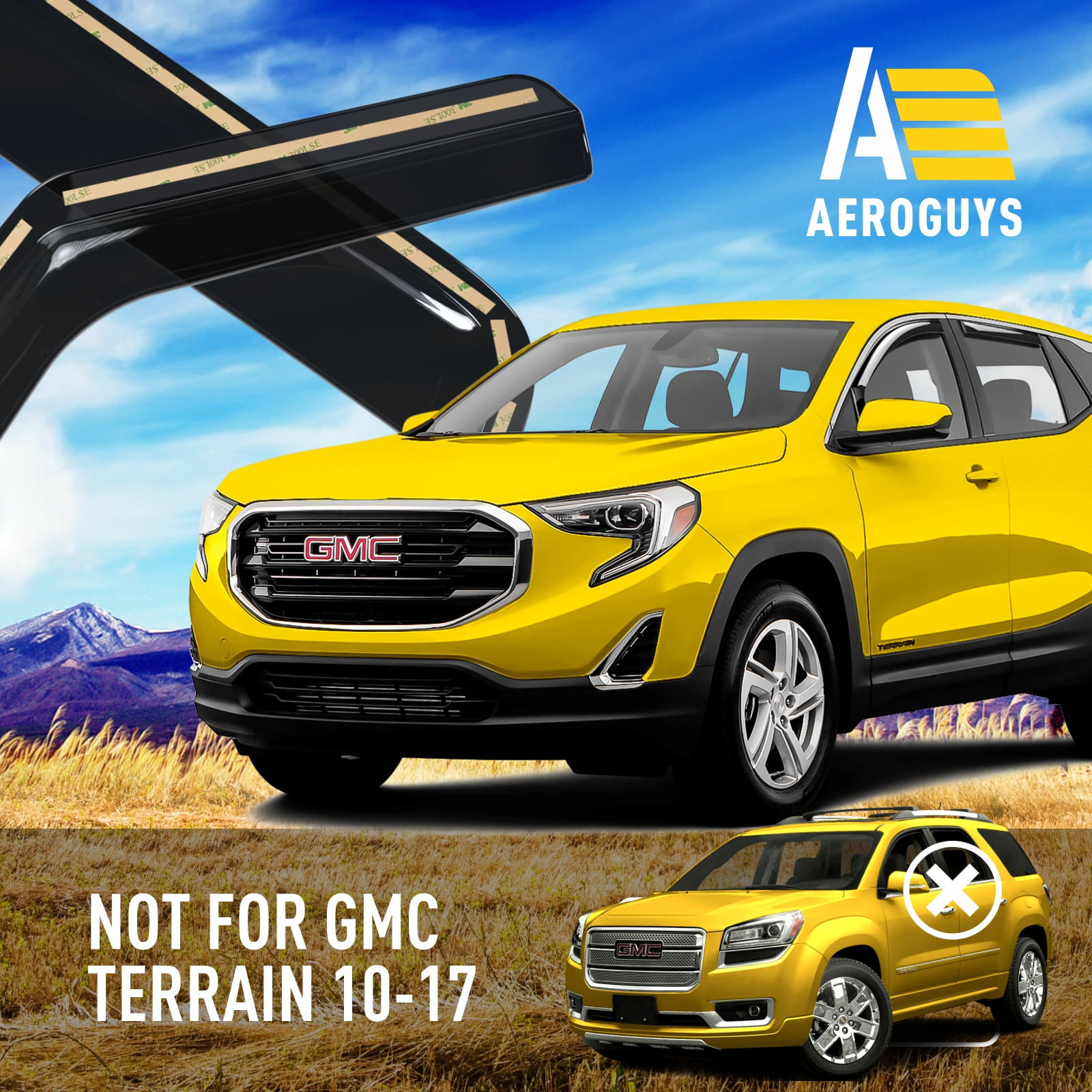 AEROGUYS In-Channel Window Deflectors Extra Durable Window Visors Rain Guards Fit for GMC Terrain 2018-2024, Sun Visors, Wind Vent Visors, Car Accessories- 4pcs. AG0163