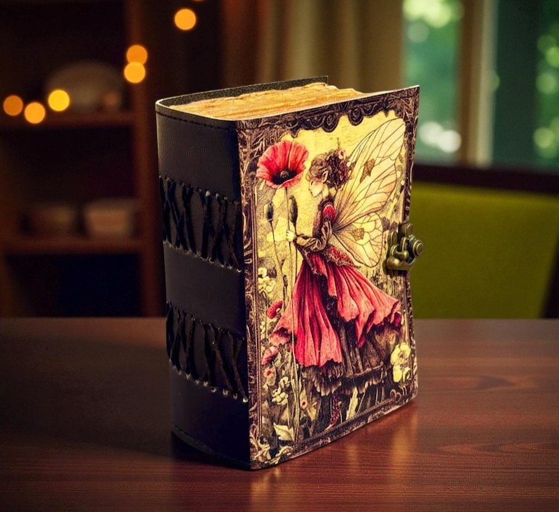 Handmade Leather Fairy Journal, 5x7” Vintage Notebook with 200 Handmade Pages, Antique Clasp – Fantasy Writing Diary & Gift