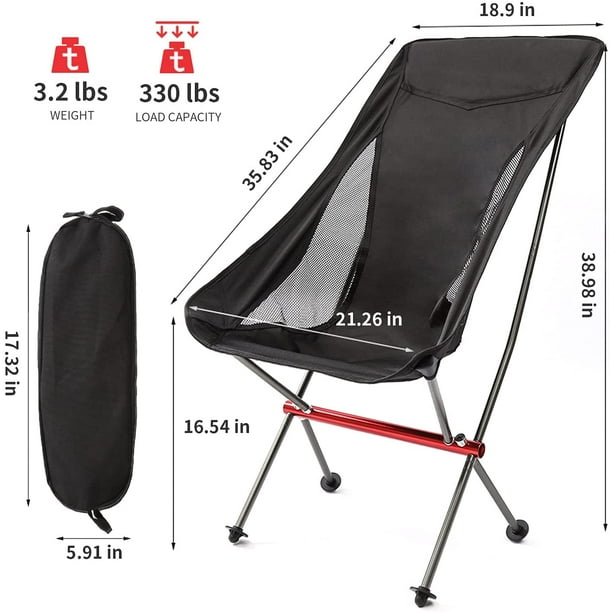 Ffiy Folding Camping High Back Backpacking Chair, Ultralight, Compact Portable Heavy Duty 330lbs For Outdoor, Camp, Beach, Picnic, Hiking Black Other
