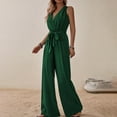 thumbnail image 4 of Women's Formal Jumpsuits, Belted Wide Leg Jumpsuit, Summer Sleeveless Wrap V-Neck Long Romper Beach Vacation One-Piece Summer Outfits Fashion Overalls New Green XL, 4 of 5