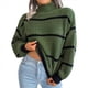 thumbnail image 2 of Suéter de Punto Grueso A Rayas con Cuello Alto para Mujer, Suéteres de Larga de Invierno, Tops Verde M, 2 of 9