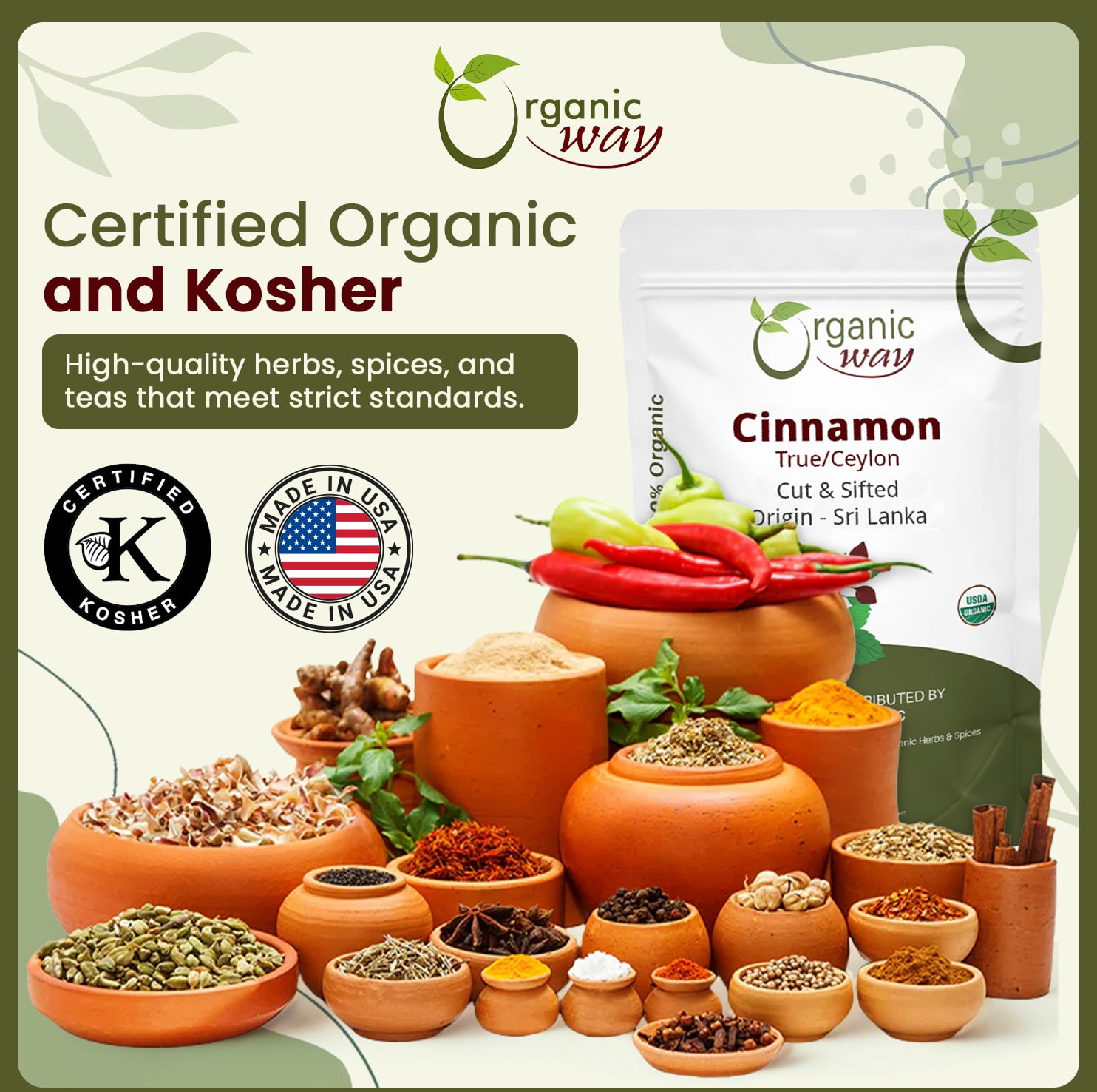 Organic Way True Ceylon Cinnamon Cut & Sifted (Cinnamomum verum) Non GMO & Gluten Free Sri Lanka (16 OZ)