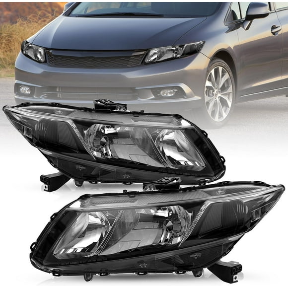 TUSDAR Headlights Assembly Replacement Compatible with 2012-2015 Honda Civic 4-Door Sedan / 2012-2013 Honda Civic 2-Door Coupe Driver and Passenger Side (Black Housing with Clear Reflector)