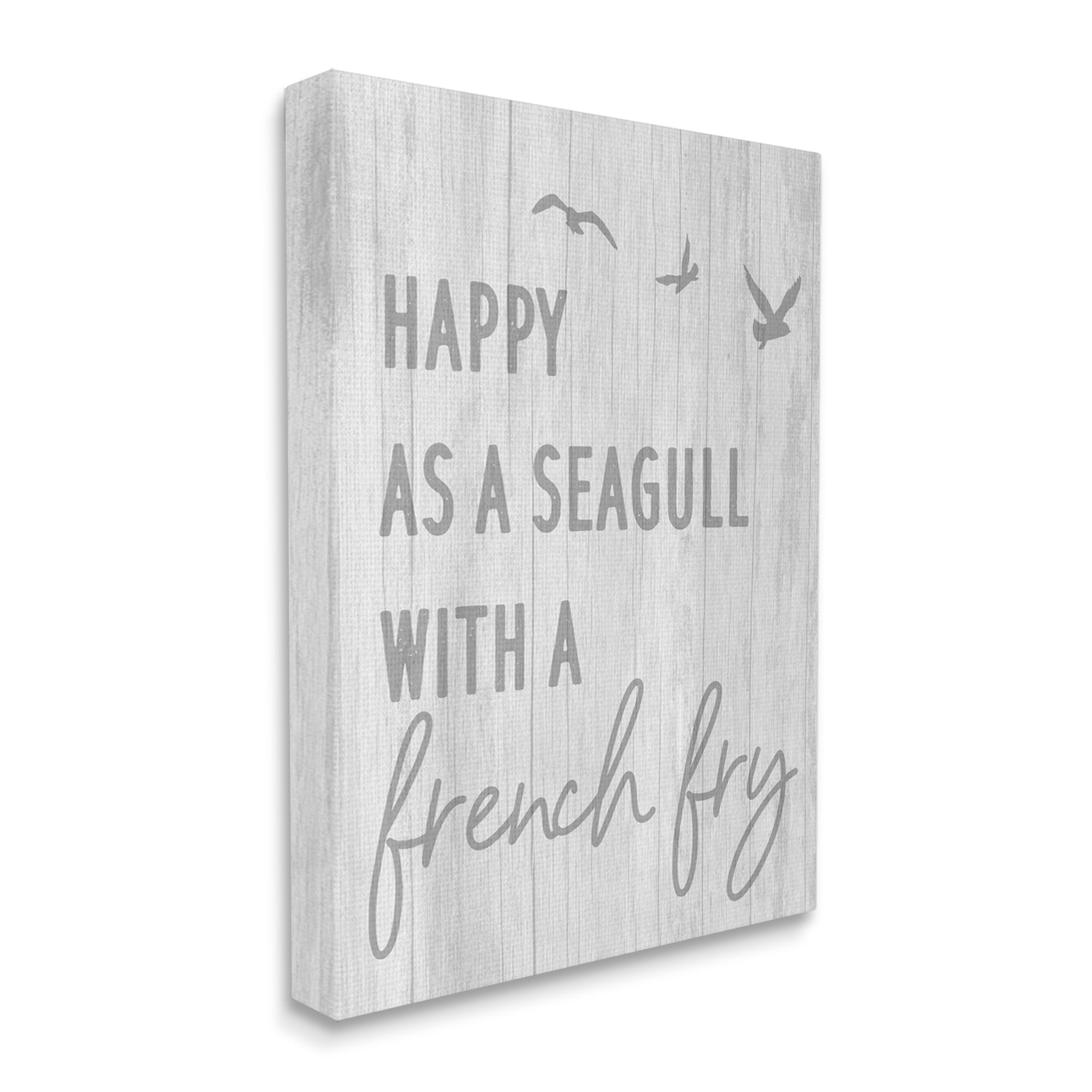 Stupell Industries Funny Happiness Phrase Rustic Seagull Beach Humor Graphic Art Gallery Wrapped Canvas Print Wall Art, Design by Daphne Polselli
