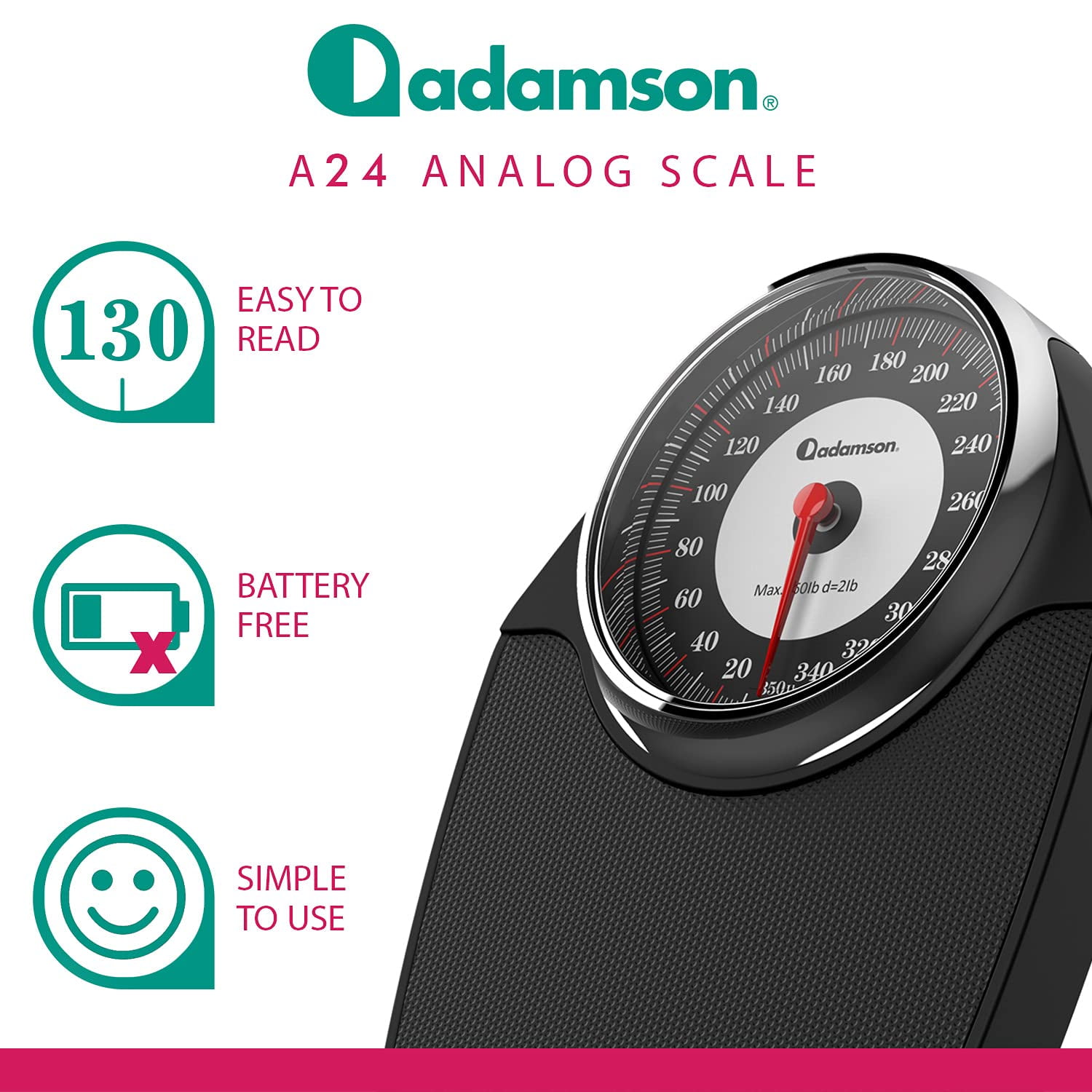 Adamson A26 Body Weight Bathroom Scale, Up to 350 LB, Mechanical, Analog  Dial
