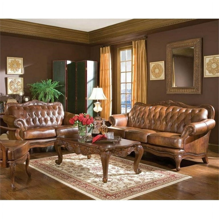 Tufted leather 2025 living room set