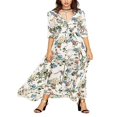 thumbnail image 1 of PENGXIANG Robe d'Été des Femmes Imprimé de Fleurs V Cou à Manches Courtes Robe Midi pour les Dames Plage Vacances Robe Bleue Manches Courtes, 1 of 5