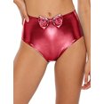 thumbnail image 3 of vastwit Shorts Métalliques pour Femmes, Shorts Taille Haute avec Nœud dans le Dos, Bikini Froncé, sous-Vêtements Rouges P, 3 of 6
