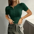 thumbnail image 2 of Women's Summer Short Sleeve Ribbed Knit Top Slim Fit Button Down Casual Tee Comfortable Stylish Blouse for Daily Wear, 2 of 6