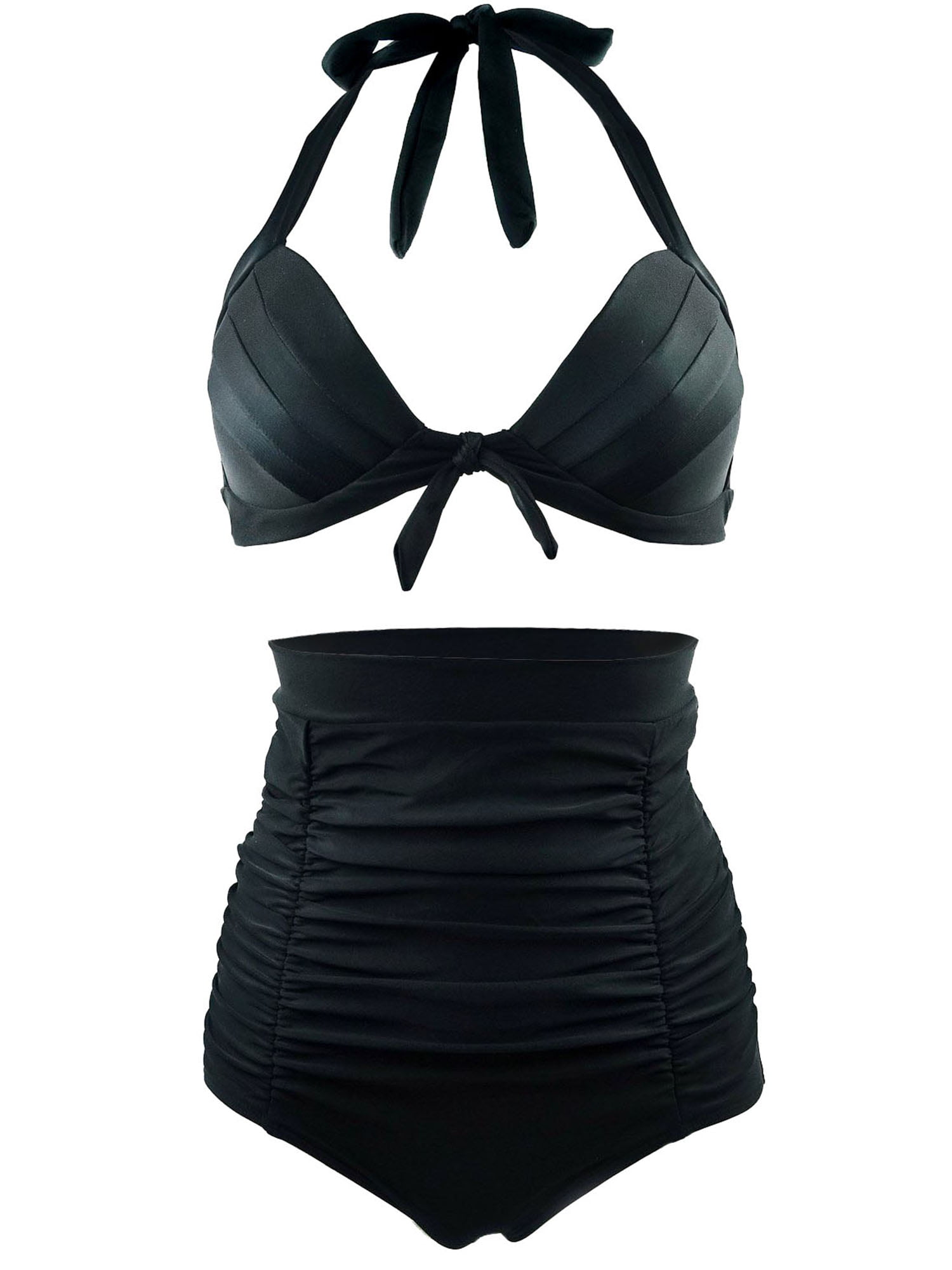 Vintage High Waist Swimsuit Swimwear Bikini Set, 7316_Black, L ...
