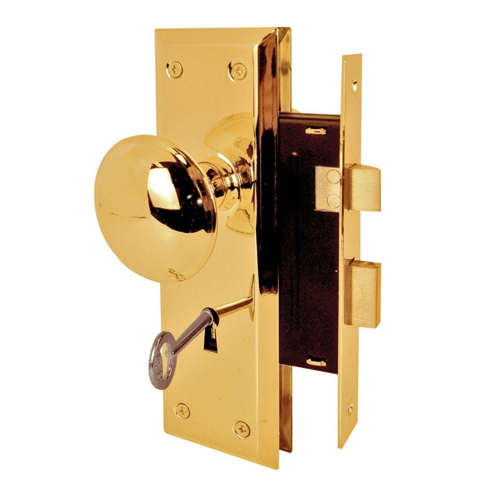 Mortise Lock Set, 23/8 in. Backset, Case Hardened Steel, Polished
