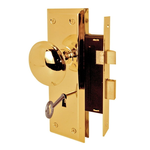 Mortise Lock Set, 23/8 in. Backset, Case Hardened Steel, Polished