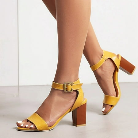 

Cathalem Dress Sandals with Rhinestones for Women Ladies Fashion Solid Color Leather Open Toe Closed Toe Wedge Sandals for Women Yellow 7