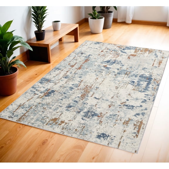 4' X 6' Beige and Blue Abstract Power Loom Area Rug