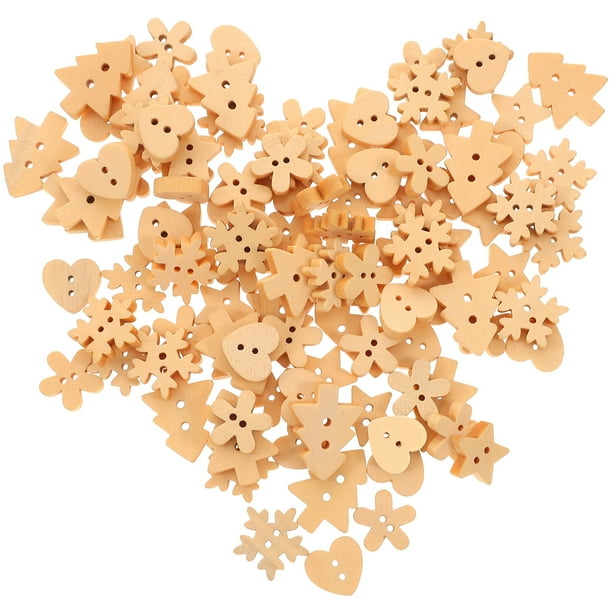 EeaseMX 100 botones de madera natural de la serie navideña para decorar álbumes de recortes, manualidades y decoración.