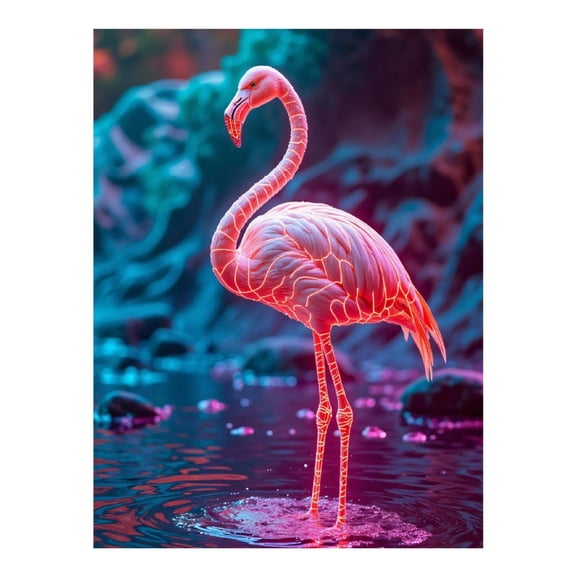 Diamond Art Kit for Adults, Neon Flamingo In Vibrant Waters Diamond Painting for Adults Beginners, 5D DIY Diamond Art Painting Kits, Colorful Diamond Painting Craft for Home Decor 12x16 Frameless