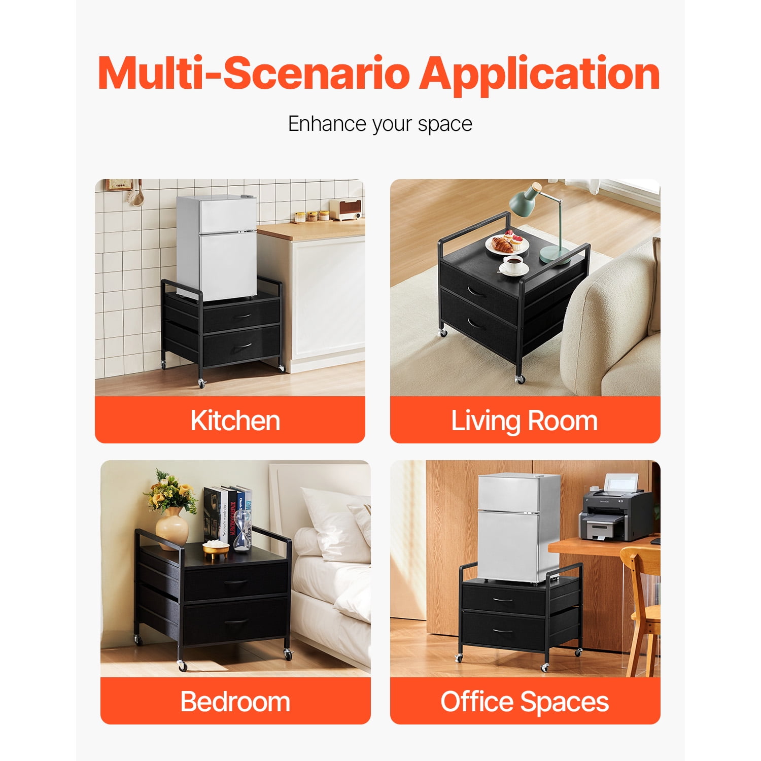 KFFKFF Mini Fridge Stand with Storage Mini Fridge Organizer18.1" Mini Refrigerator Cabinet Heavy Duty Mini Fridge Table with Rolling Cabinet and 2 Drawers 22*21*22inch Black