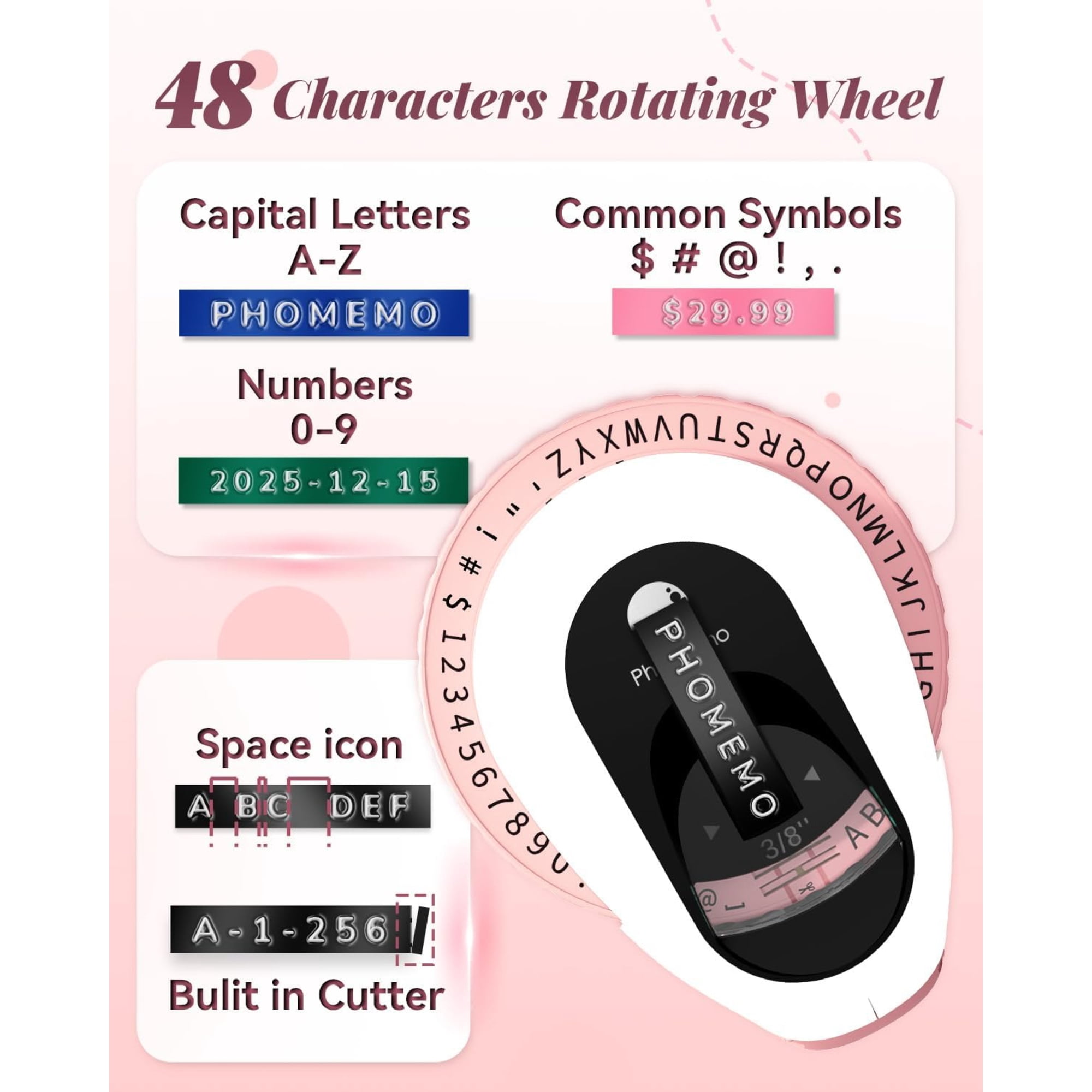 PHOMEMO E975-PK-US1-6SET Pink Embossing Label Maker