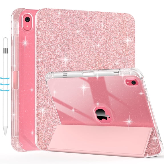 Rantice Case for iPad (A16) 11th Generation 2025 11-inch/10th Generation 2022 10.9 inch with Pencil Holder, Sparkle Glitter Leather Trifold Stand Magnetic Smart Cover, Auto Wake/Sleep (Rose Gold)