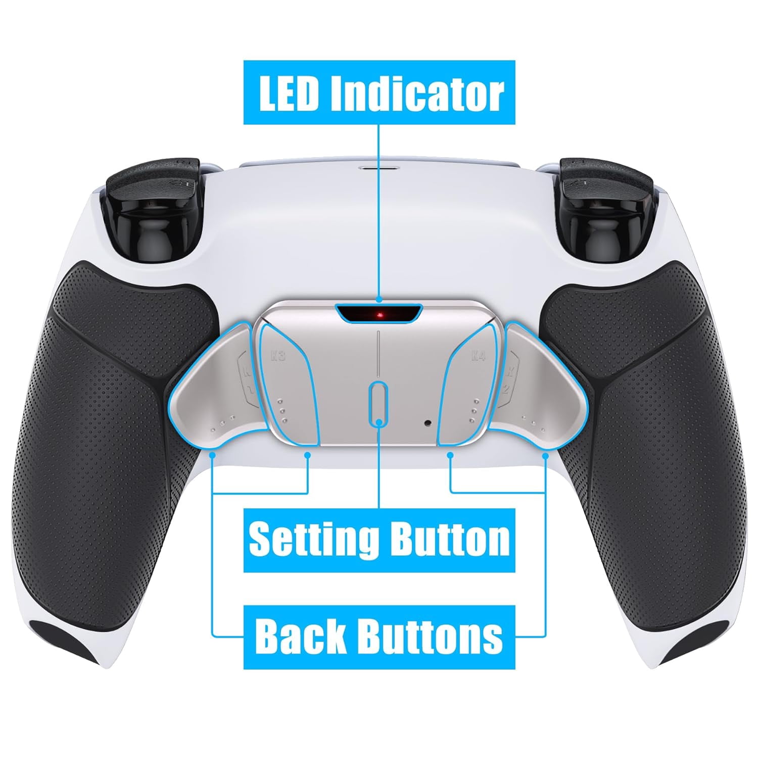 eXtremeRate Rainbow Aura Blue Purple Real Metal Buttons (RMB) RISE4 Remap Kit for PS5 Controller BDM-010 020 with Black Rubberized Grip Back Shell, Upgrade Board and 4 Back Buttons for PS5 Controller