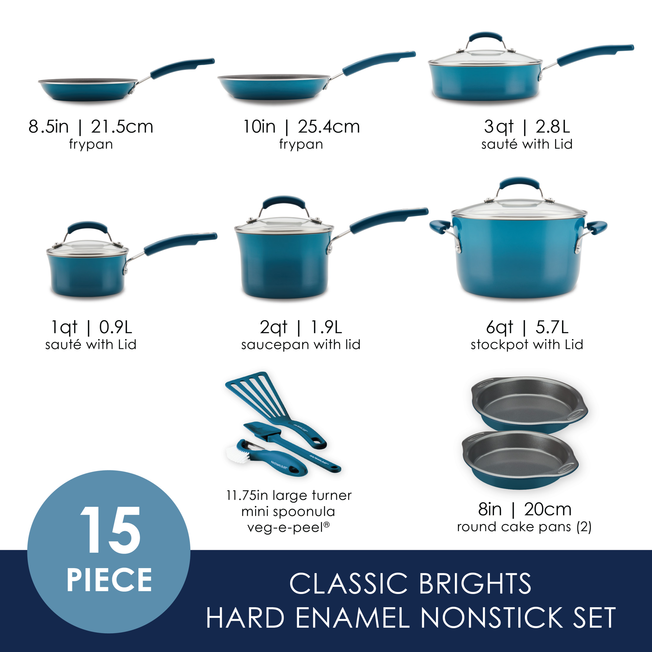 Rachael Ray 15 Piece Nonstick Pots and Pans Set, Marine Blue - image 3 of 15