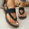 thumbnail image 2 of Rokment Orthopedic Wedges Flip Flops Sandals for Women 2026 Beach Summer Comfortable Leather Arch Support Platform Mid Heels Walking Dress Thongs with Adjustable Back Strap Black Size 6.5, 2 of 6