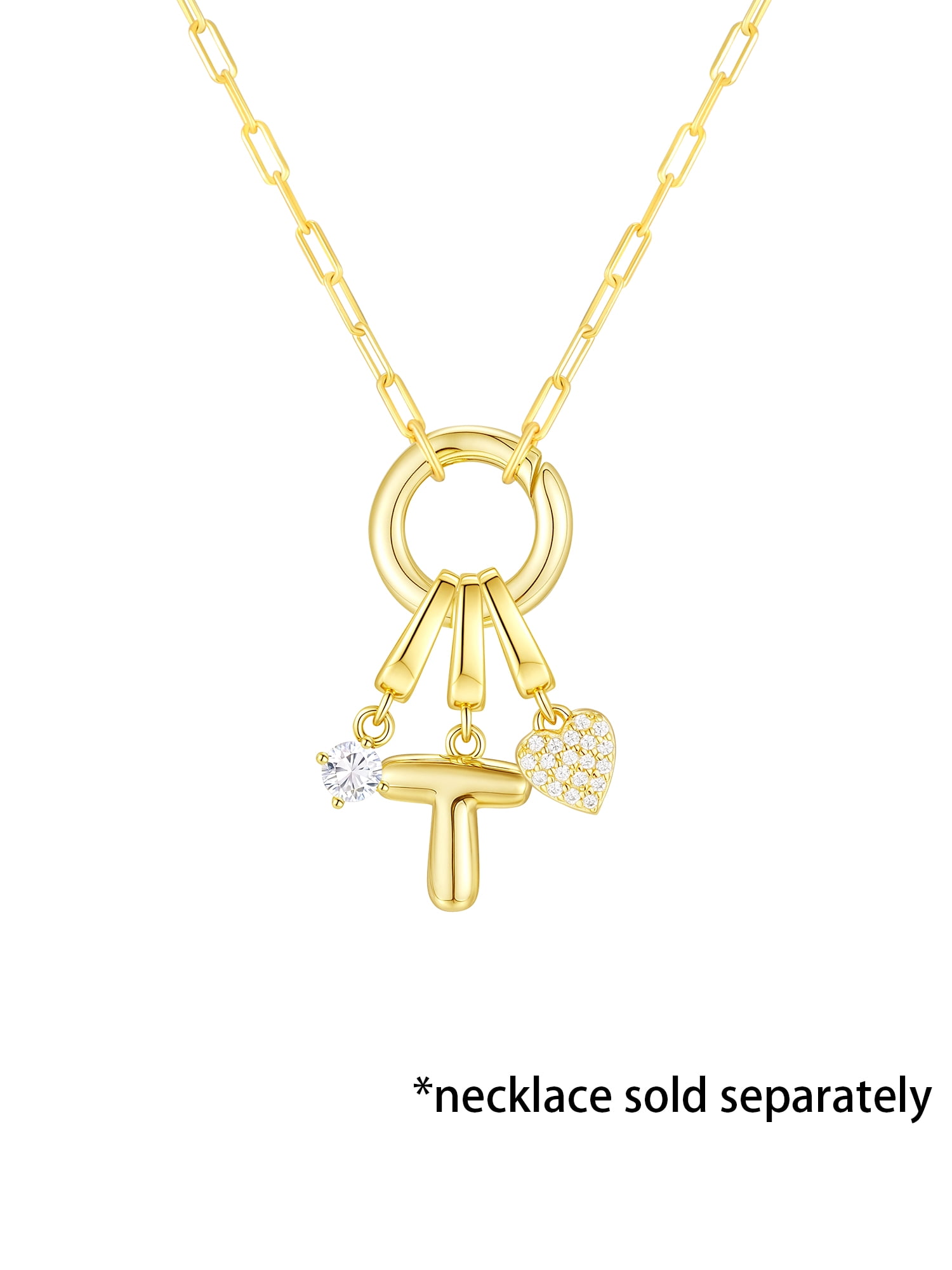 Brilliance Fine Jewelry Simulated Diamond Initial T Charm Set in 14KT Gold Plated Sterling Silver