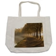 thumbnail image 1 of Tree Shopping Bag, Walkway at the Canal in Morning Mist Foggy Blurry Day Relaxing Spot in City Picture, Eco-Friendly Reusable Bag for Groceries Beach and More, 15.5" X 14.5", Cream, by Ambesonne, 1 of 2