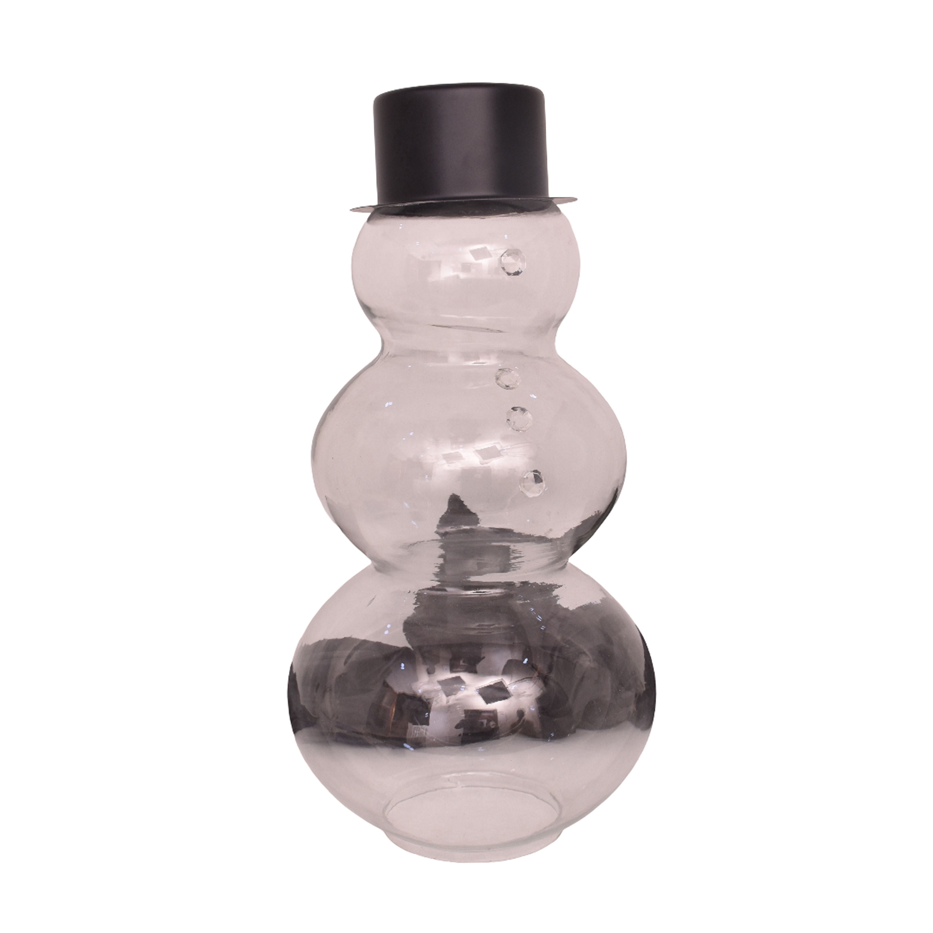 Glass Snowman with Metal Hat Christmas Decoration, Clear and Black, 30", by Holiday Time
