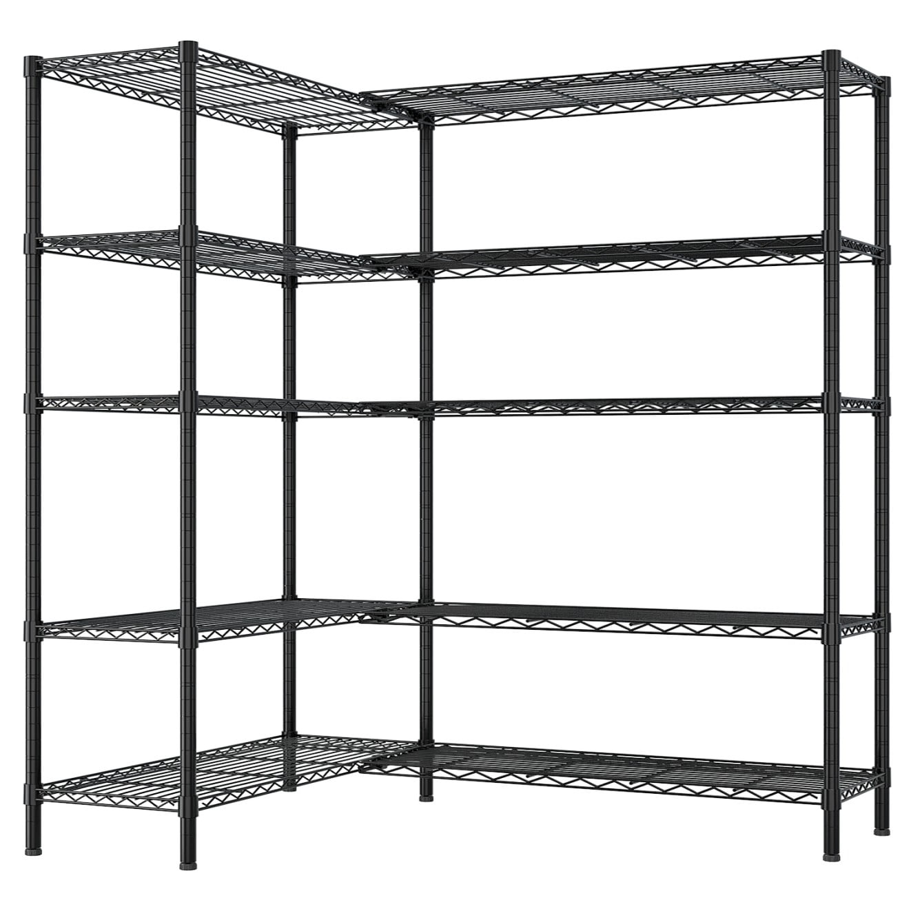 Tcbosik 5-Tier Heavy Duty Metal Storage Shelves, Sturdy Iron Garage Rack, Adjustable Wire Shelving Unit for Pantry Organizer, 70"W × 15.8"D × 71"H, Black