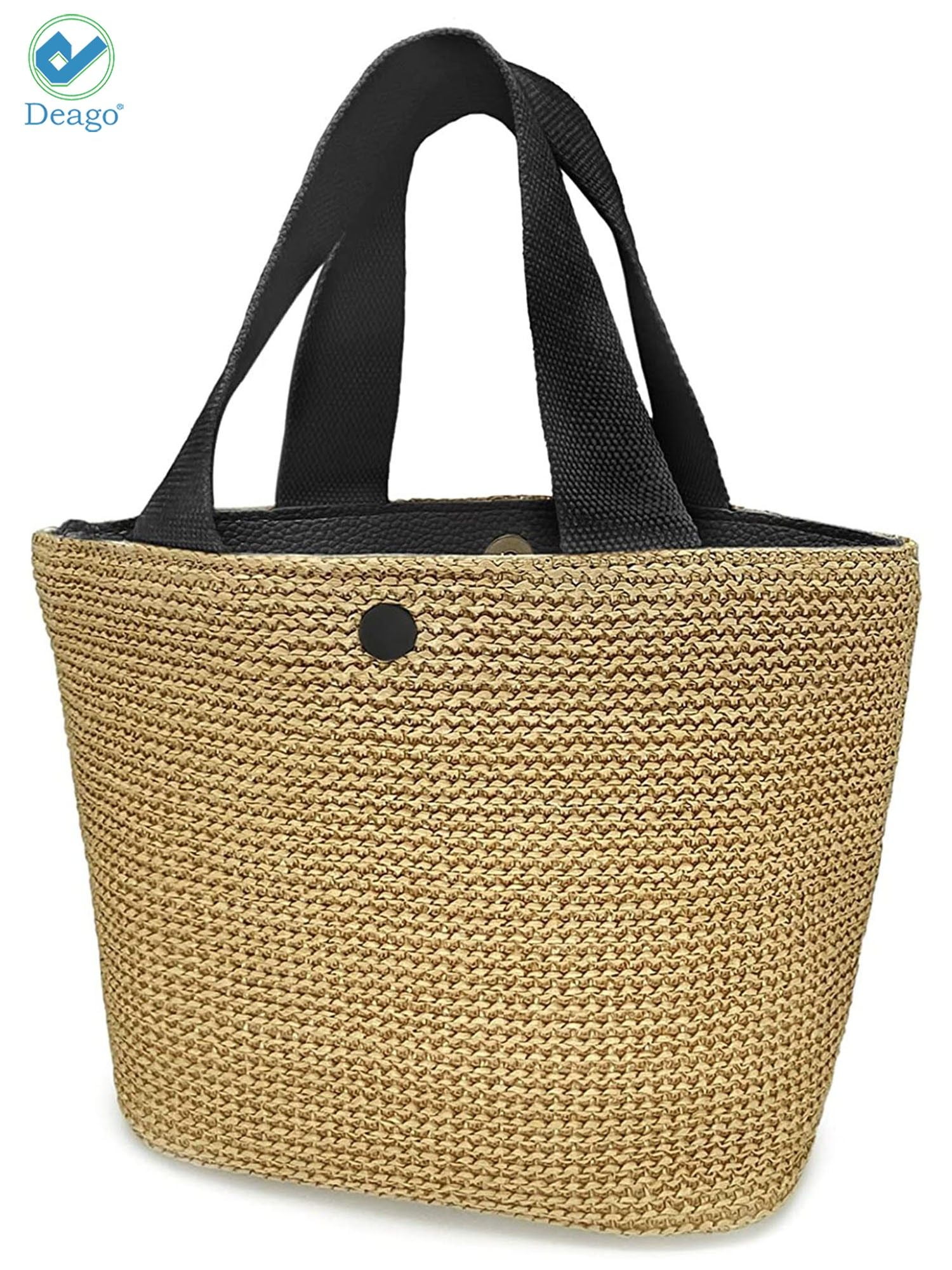 Deep coffee color Straw Tote Bag Women Hand Woven Large Casual Handbags Hobo Straw Beach Bag with Lining Pockets for Daily Use Beach Travel 
